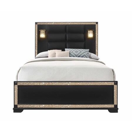 Global Furniture Usa Traditional Glam Glitter Blake Black Queen Bed With Lamps 3170